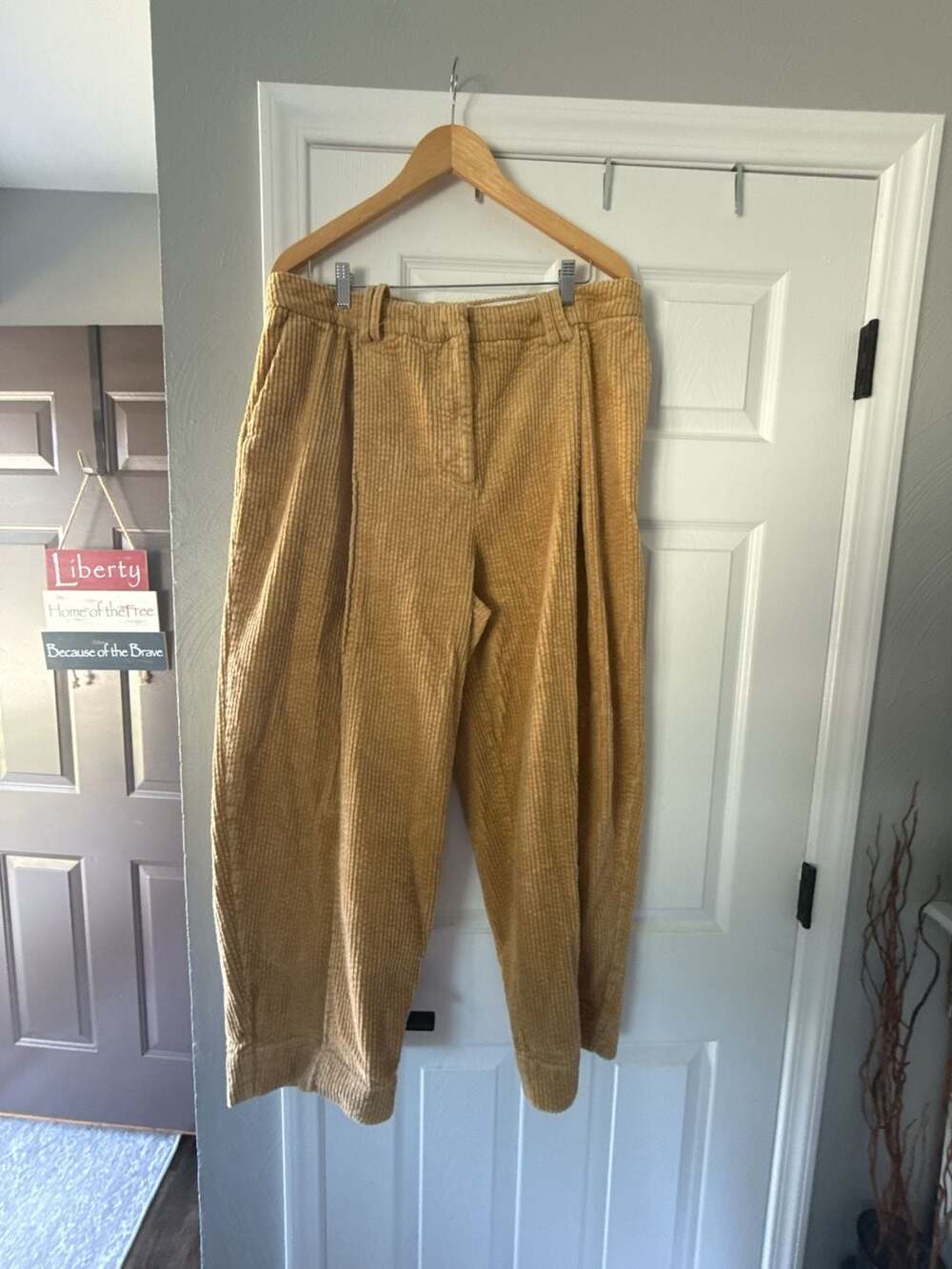 GANNI Pleated Wide-Leg Cotton-Blend Corduroy Trousers in Mustard